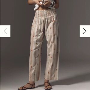 Pilcro Striped Floral Pants - Cream and Pink